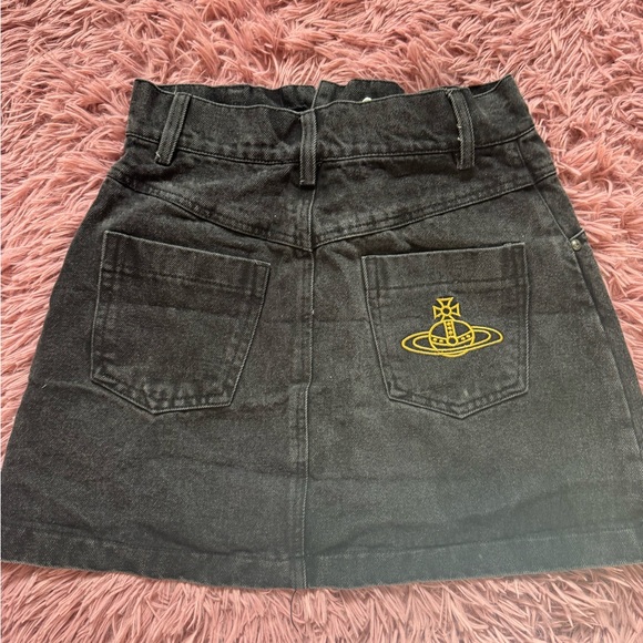Black Denim Skirt with Yellow Orb Logo - Picture 5 of 6
